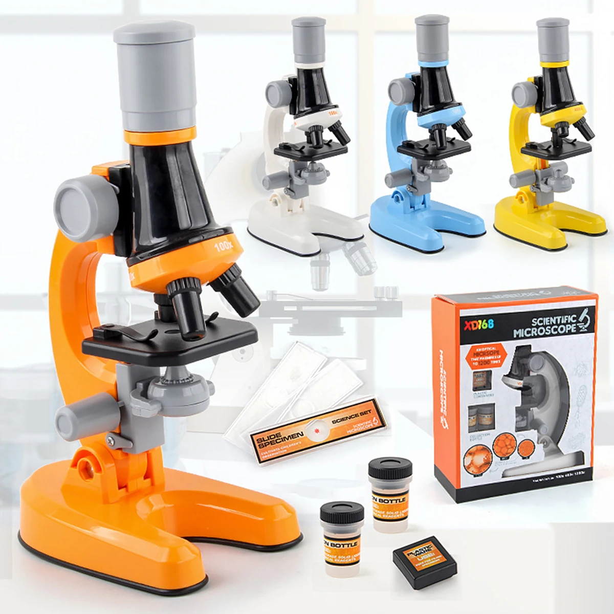 

Microscope Toy Kit LabelLed 100X-400X-1200X Home School Educational Toy Gift Refined Biological With Retail Box For Kids Child