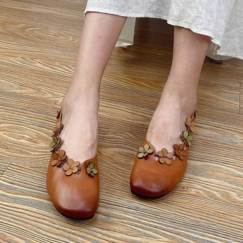 

Женские однотонные туфли YourSeason, из натуральной кожи, летние лаконичные винтажные туфли ручной работы, без застежки, на плоской подошве, с круглым носком, 2023