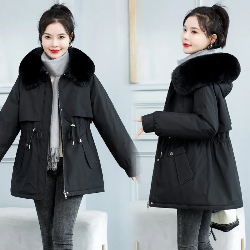 2022 winter new style has plush plush thickened cotton coat with wool inside, loose style to overcome women's cotton coat