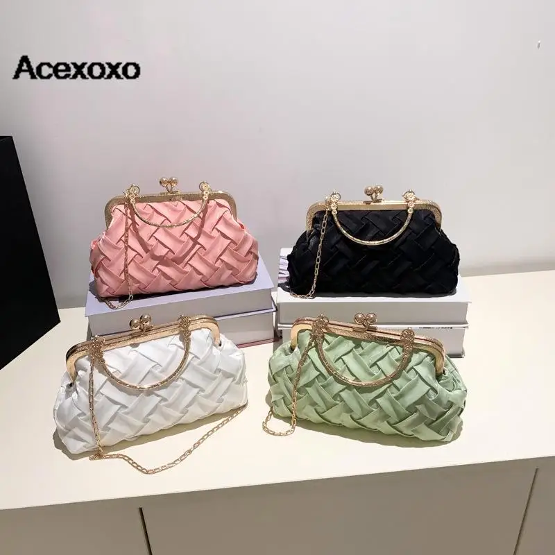 

2023 new French chain Deluxe crossbody dinner bag Foreign style pleated shoulder bag