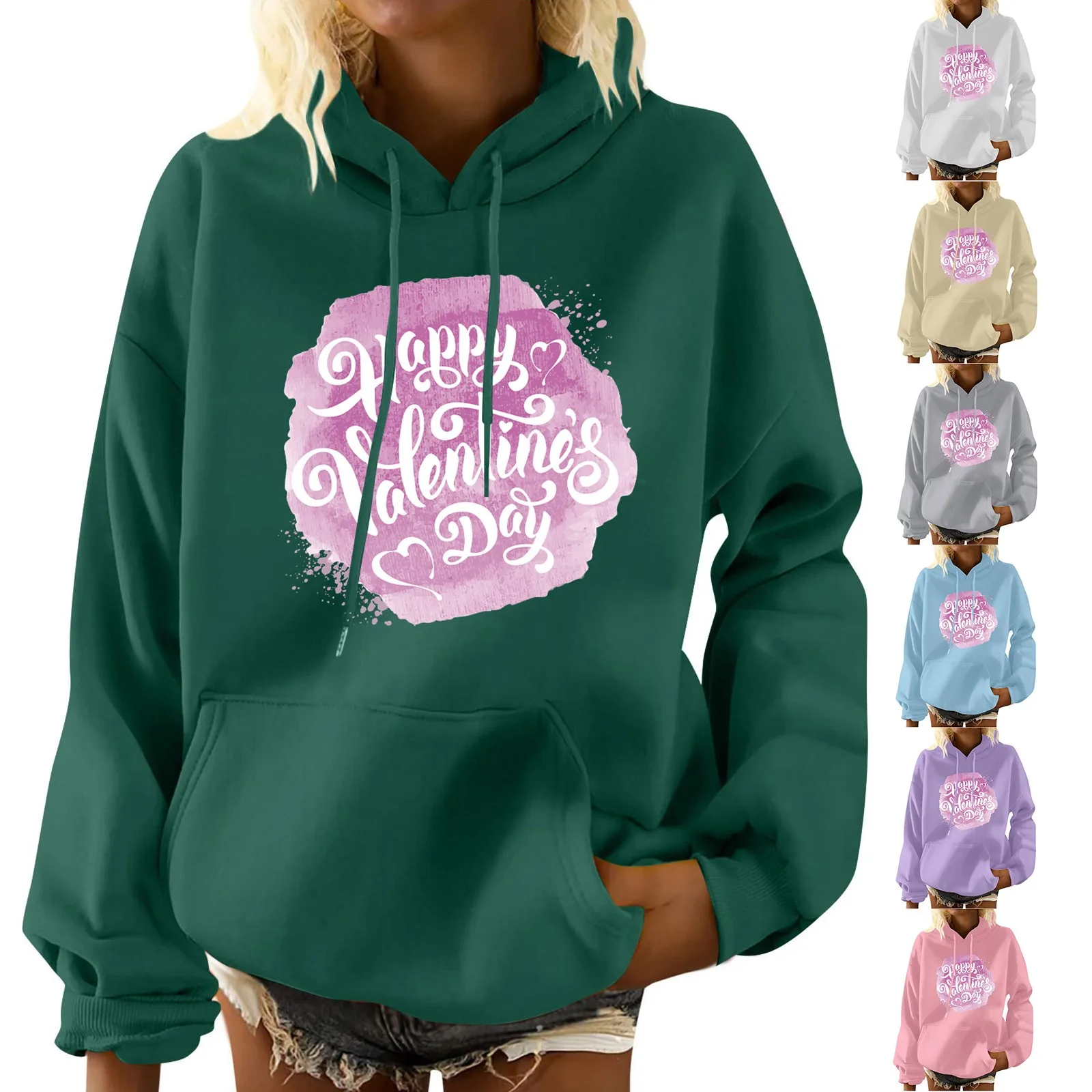 

Women's Valentine's Day Letter Printing Long Sleeve Casual Solid Pullover Sweatshirt Hoodie Womens Athletic Pullover Hoodies