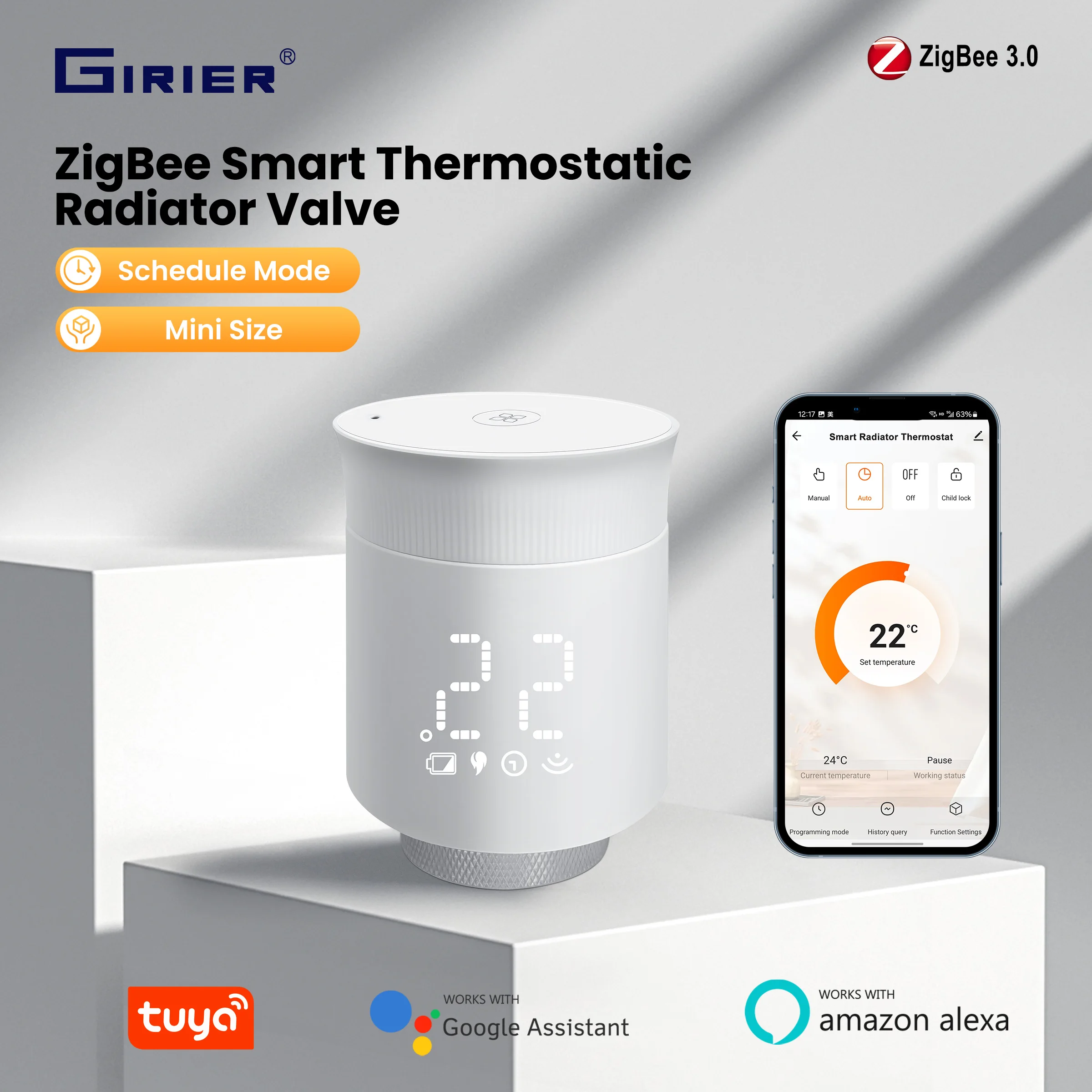 GIRIER ZigBee термостат радиатора умный дом термостатический клапан TRV