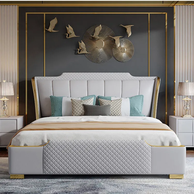 

Nordic high-end multifunction bed queen luxury Italian minimalist bedroom leather simple modern bed