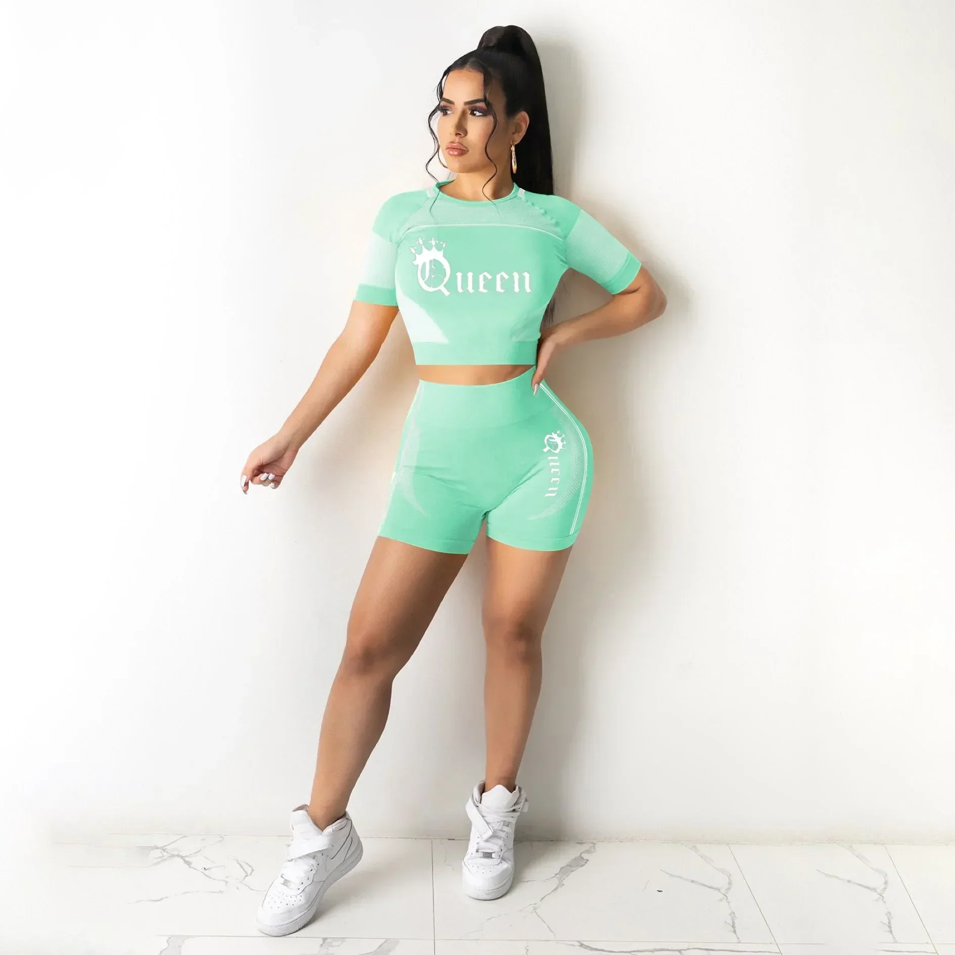 Летний новый женский модный повседневный костюм из двух предметов в Европе и США