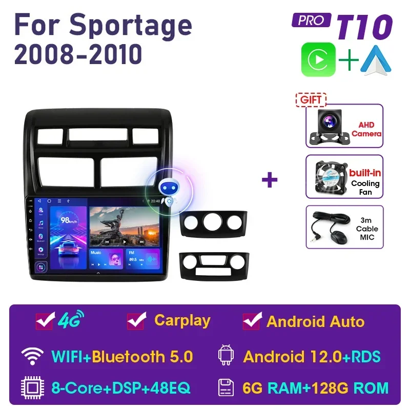 Автомагнитола JMCQ, 2 din, Android, 4G + WiFi, мультимедийный видеоплеер для Kia Sportage 2 2008-2010, GPS-навигация, головное устройство, 2 din Carplay
