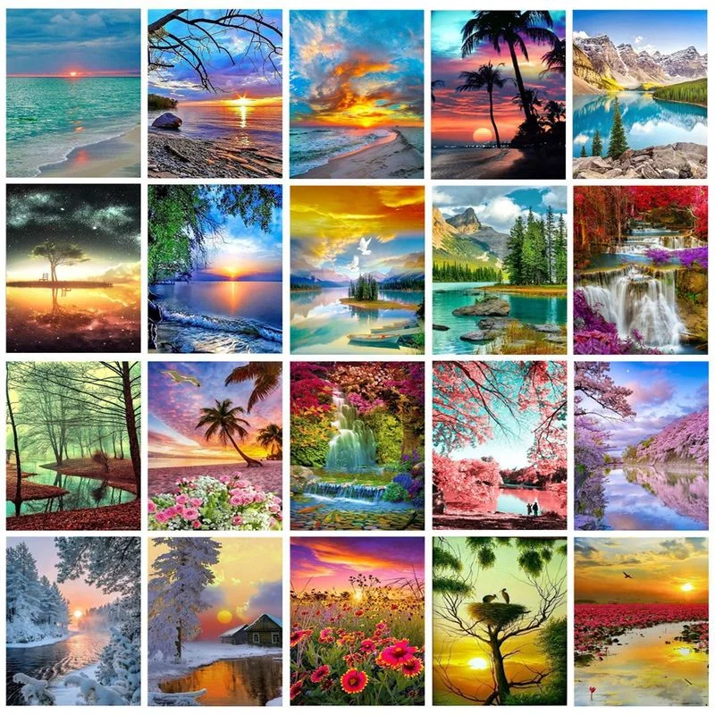 

2022 New 5D DIY Diamond Painting Landscape Sunset Beach Mosaic Colorful Cross Stitch Embroidery Art Picture Home Decor Craft