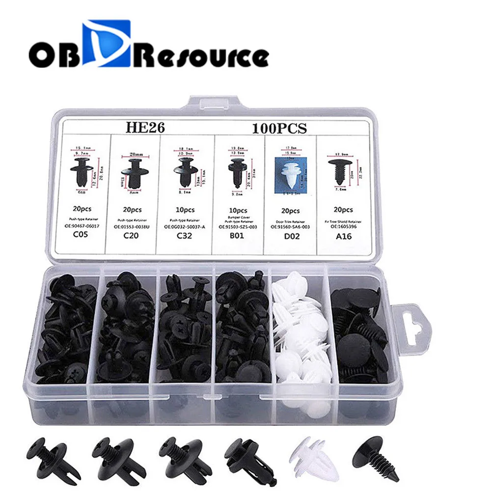 

100pcs Mixed Auto Fastener Clip Car Body Push Retainer Pin Rivet Bumper Door Trim Panel Retainer Fastener Kit Car Accessories