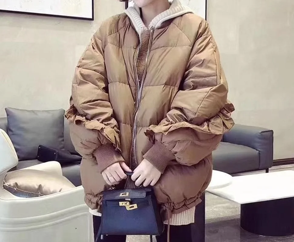 Women Bat Sleeve Loose Short Jacket Thick Warm Parkas Winter Coat Patchwork Overcoats Female Solid Color Outwear Streetwear Ins