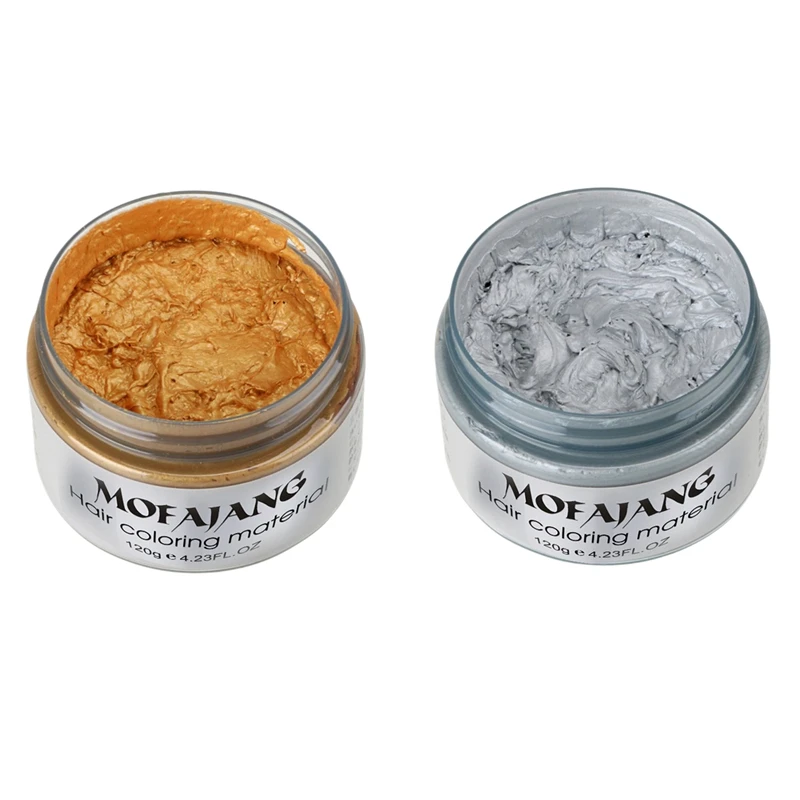 

2 Pcs Mofajang Style Styling Products Hair Color Wax Dye One-Time Molding Paste Hair Dye Wax Make Up Gray & Gold