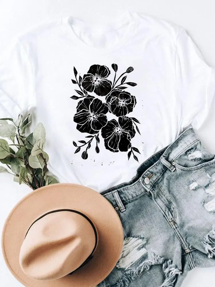 

Tee Women Clothing Fashion Print Summer Short Sleeve Flower Watercolor 90s Trend Cute Clothes T Female Casual Graphic T-shirts