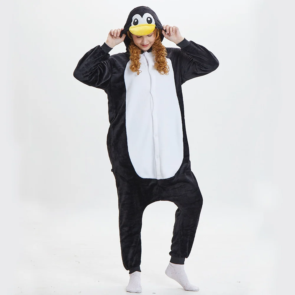 

Kigurumi Czarny Pingwin Flanelowe Onesie Dorosłych Zwierząt Jednoczęściowy Piżamy Cosplay Homewear Piżamy Kombinezon Kostium Dla