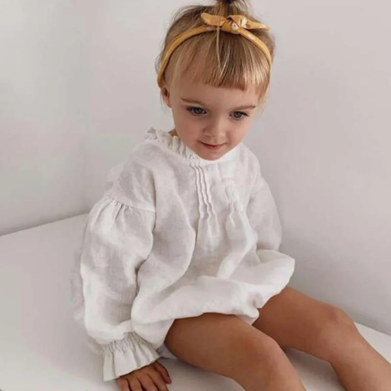 

New Summer Baby Girls Briefs Bodysuits Cute Small Lace Long Sleeve Jumpsuits Soild Color Cotton Infant Toddler One Piece Clothes
