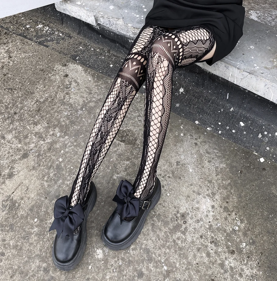 

Gothic Pantyhose Harajuku Style Net Hosiery Women's Tights Sexy Thigh High Stockings with Open Crotch Garter Belt Panty hose