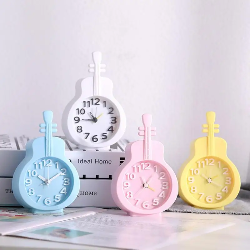 Cute Violin Shape Desk Clock Silent Analog Clock With Clear Digits Wake Up Clock For Bedroom Office Dormitory