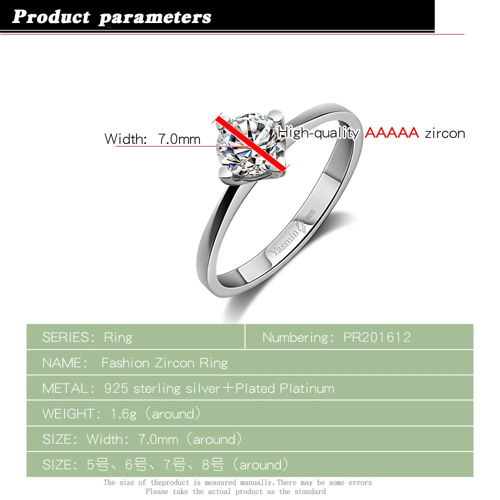 Роскошное кольцо с цирконом для женщин на палец из стерлингового серебра 925 пробы