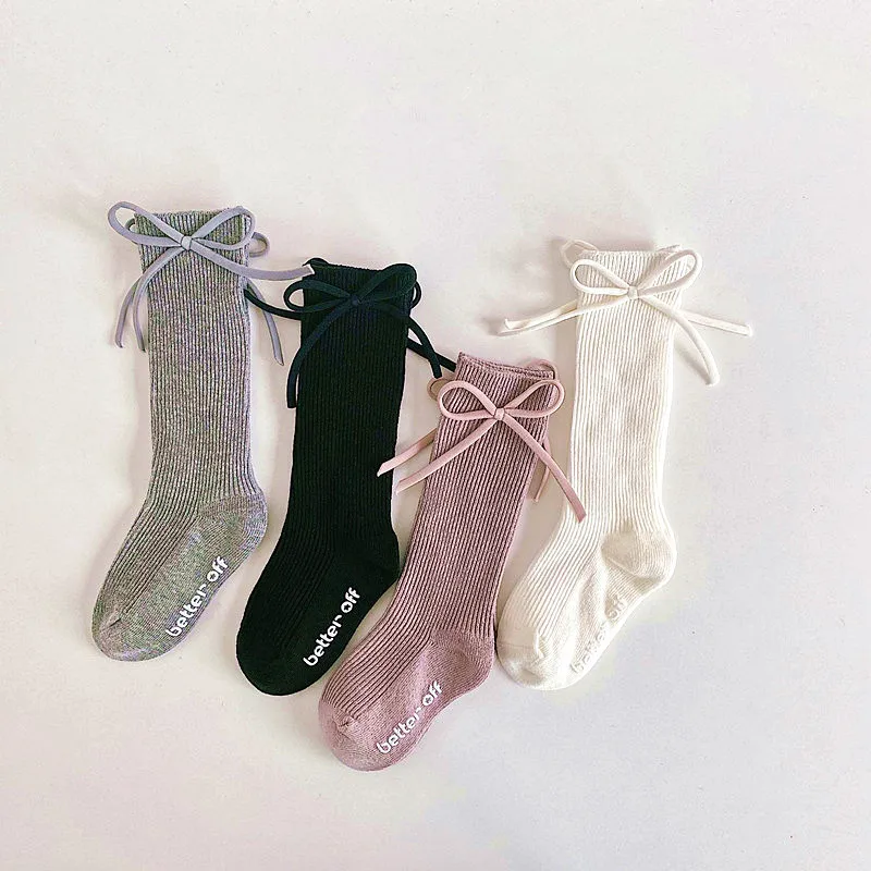 

1-8Y Kid Baby Girl Bow Cotton Princess Tube Socks Spring Autumn for Children Non-slip Solid Color White Knee High Long stockings