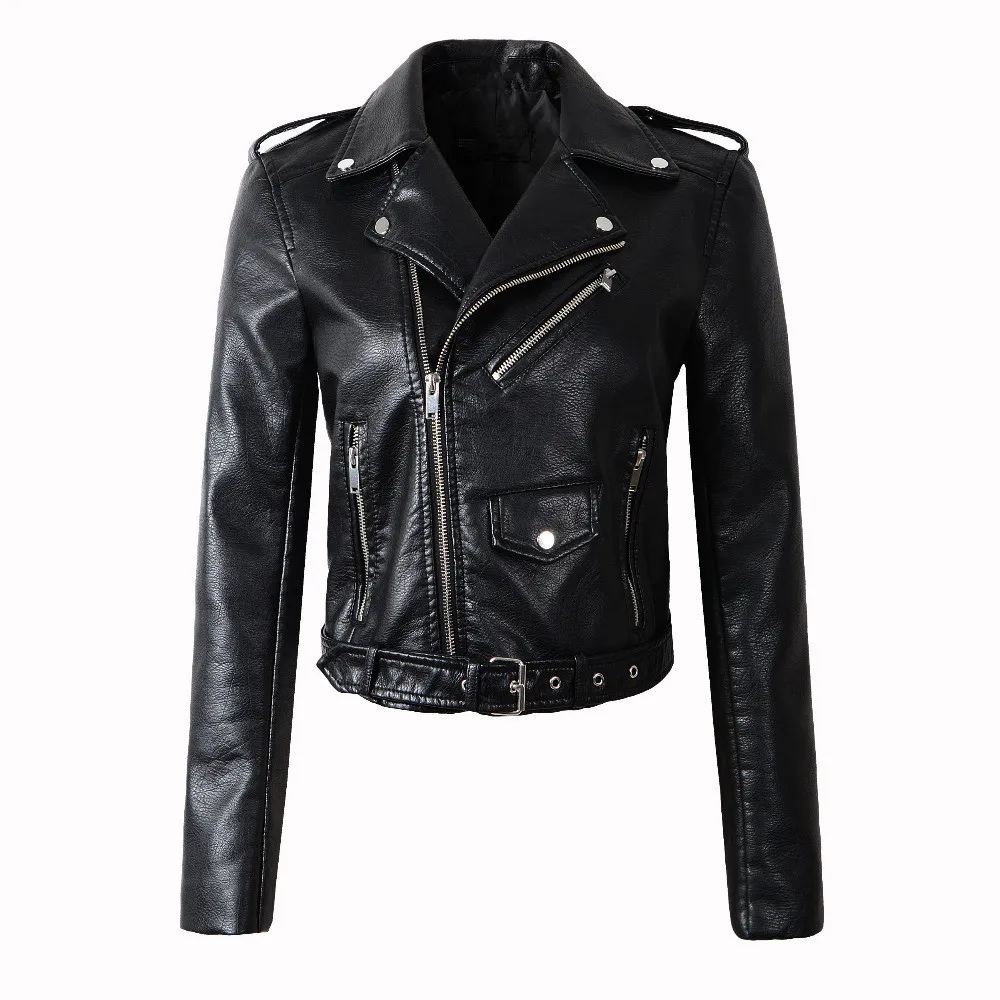 2021 Brand Winter Autumn Motorcycle Leather Jackets Black Punk Fashion Vintage Women Leather Coat Slim PU Leather Jacket Gothic
