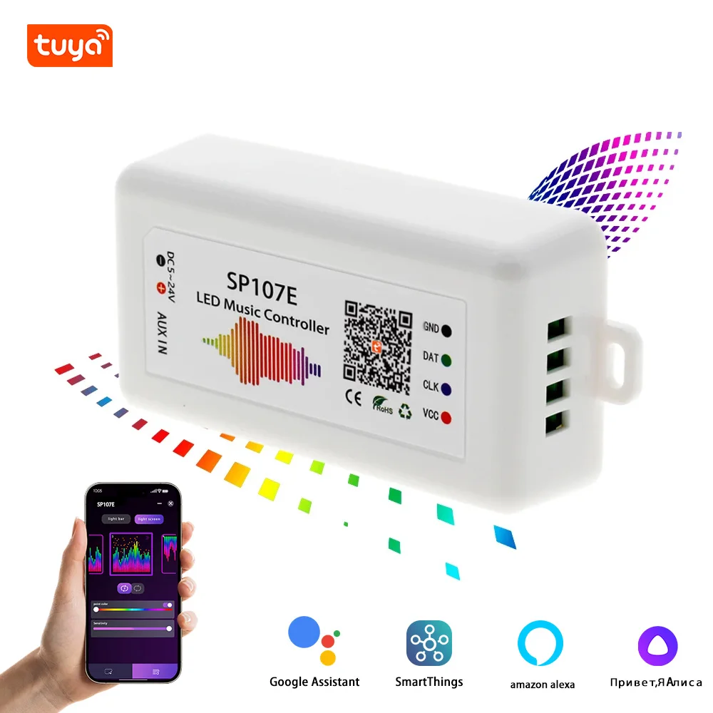 Фото Светодиодная лента Ws2812B Rgbic, управляемый умный контроллер с поддержкой Wi-Fi, музыки Sp107E, Ws2811, Sk6812 №1