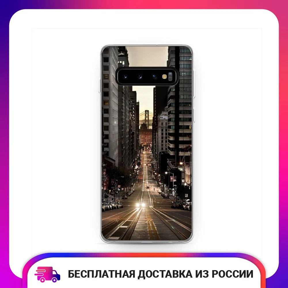 Чехол силиконовый для Samsung Galaxy S10 Нью-Йорк в сумерках защитный тонкий мягкий