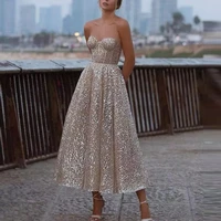 new sexy deep v tube top glittering line short sweetheart halter ankle long bridal dress shiny 2022 party dress