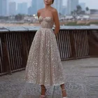 Новинка, сексуальное блестящее короткое платье с глубоким V-образным вырезом, длинное свадебное платье до щиколотки, блестящее вечернее платье 2022
