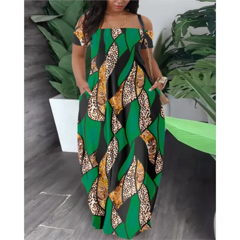 

Women's Autumn New Sexy Fashion Versatile Casual Style Off the Shoulder Collar Print Dress 2023 Popular