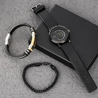 luxury men quartz wristwatches bracelet sets gift for boyfriend leather fashiuon creative turntable watch relogio masculino