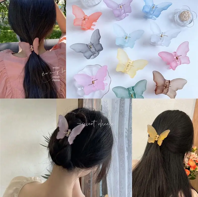 

Новые матовые заколки для волос с бабочкой для женщин темпераментные корейские прозрачные акриловые заколки для волос милые модные аксесс...