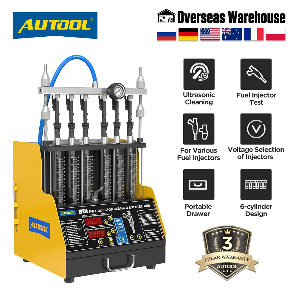 

AUTOOL CT400 GDI Injector Tester Cleaner Machine 6 Cylinders EFI FEI Fuel Injector Cleaner Tester for Car Motorcycle 110V/220V