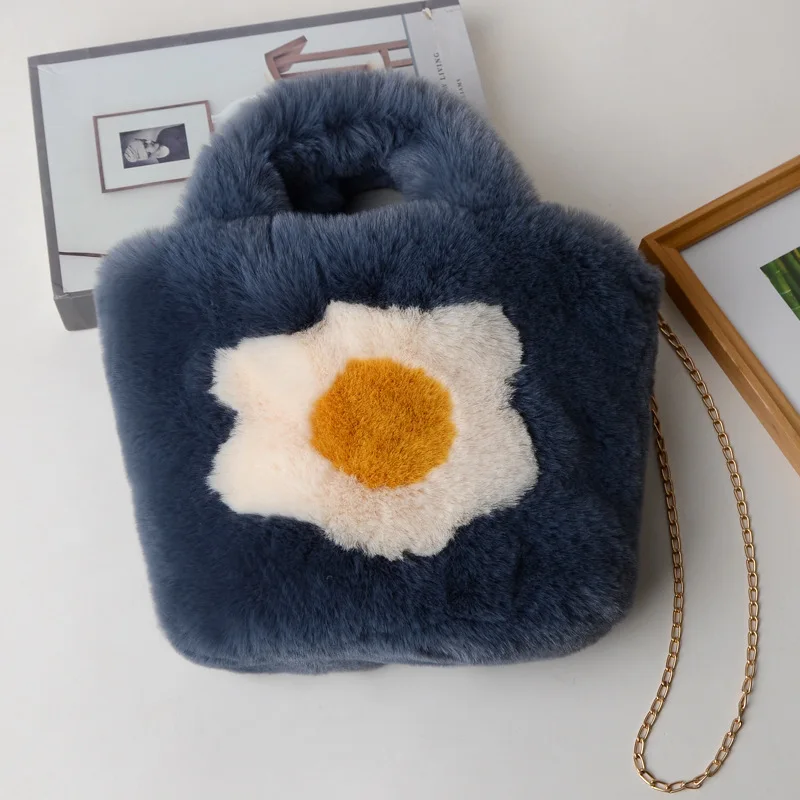 Зимняя плюшевая Сумка-тоут из искусственного меха с цветами для женщин брендовая