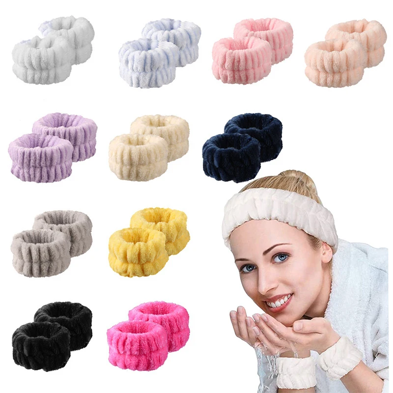 

2023 New Velvet Hairband Wristband Set Makeup Headbands Wristband Set Coral Fleece Non-Slip Face Wash Hairband Girls Hair Bands