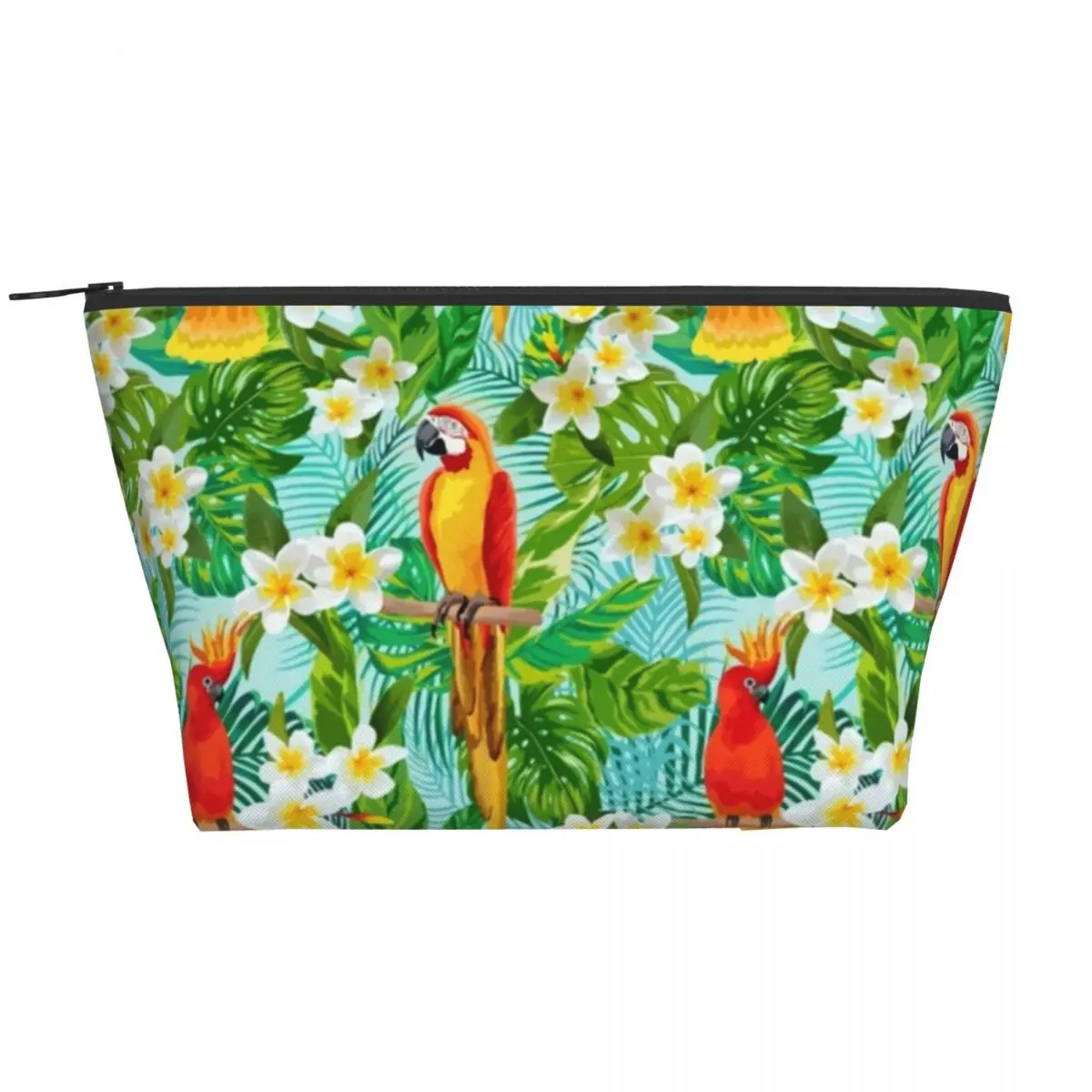 

Tropical Floral Print Zipper Storage Organizers Parrot And Leaf Large Capacity Makeup Bag Daily Woman Cosmetic Bags