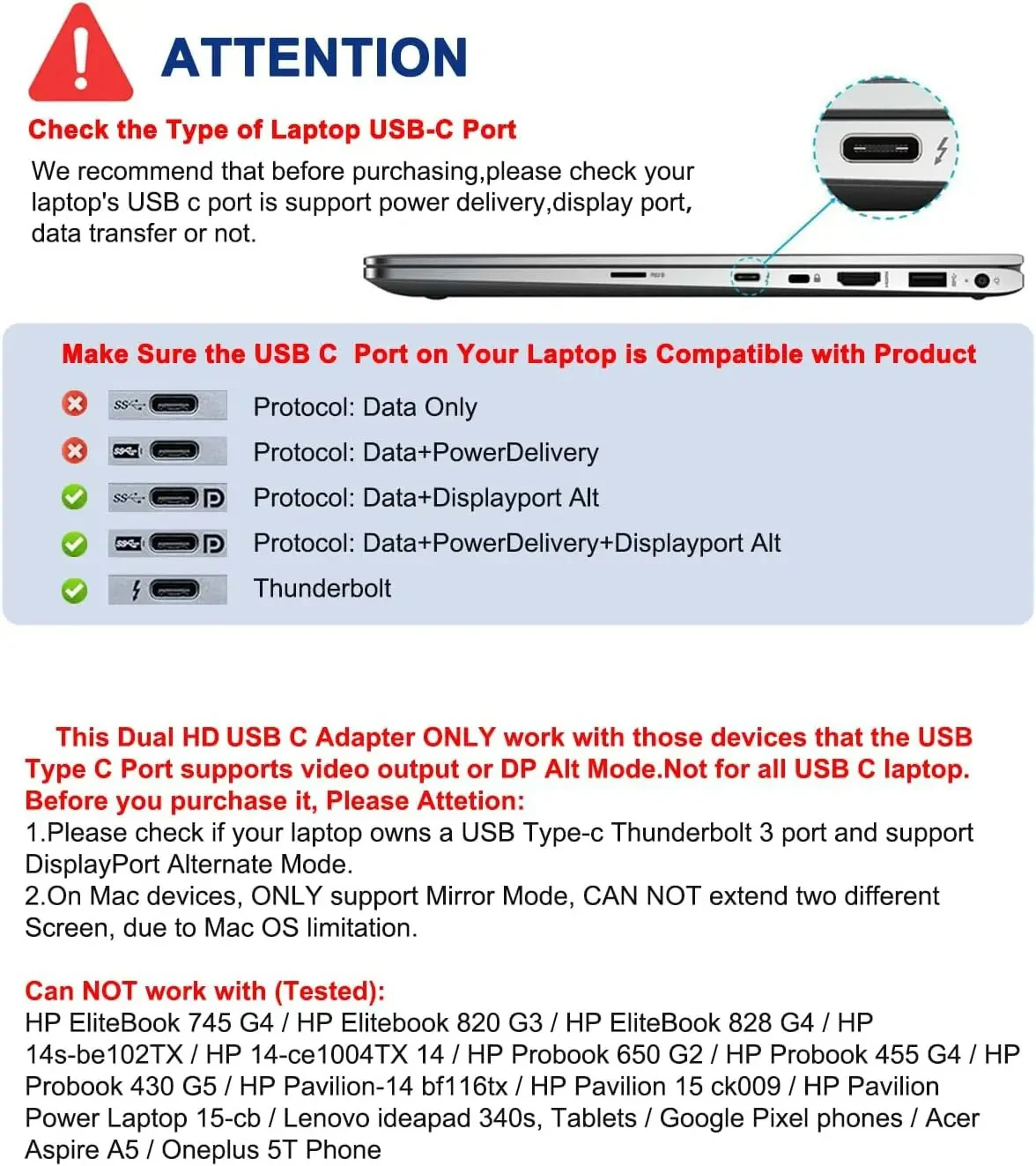 Переходник с USB C на двойной HDMI-совместимый док-станция Thunderbolt3 4K HDTV зеркало