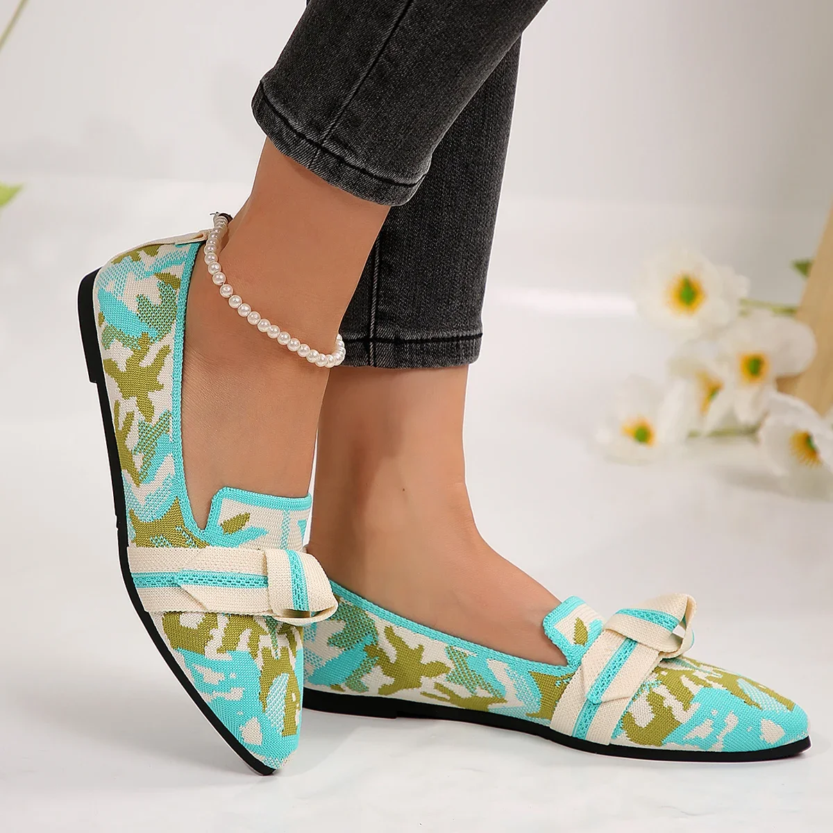 Женские туфли на низком каблуке балетки заостренный носок без застежки