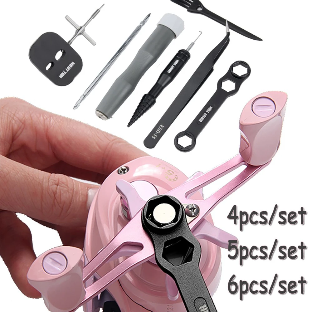 

4/5/6PCS Fishing Reel Bearing Pin Remover Maintenance Multifunctional Wrench Screwdriver Tweezers Tool Modified Water Drop Wheel