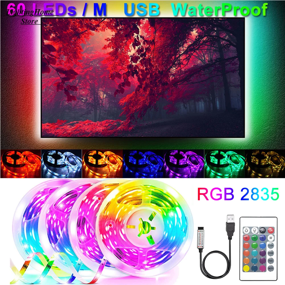 

Светодиодная лента 60 светодиодов/м, инфракрасная лампа s RGB светильник 2835, гибкая водонепроницаемая лента с диодами, 3 клавиши, 24 клавиши, упр...