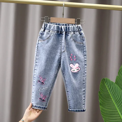 DIIMUU детские брюки для девочек модные джинсы с мультяшным рисунком джинсовые длинные брюки Горячая Распродажа облегающие брюки для детей