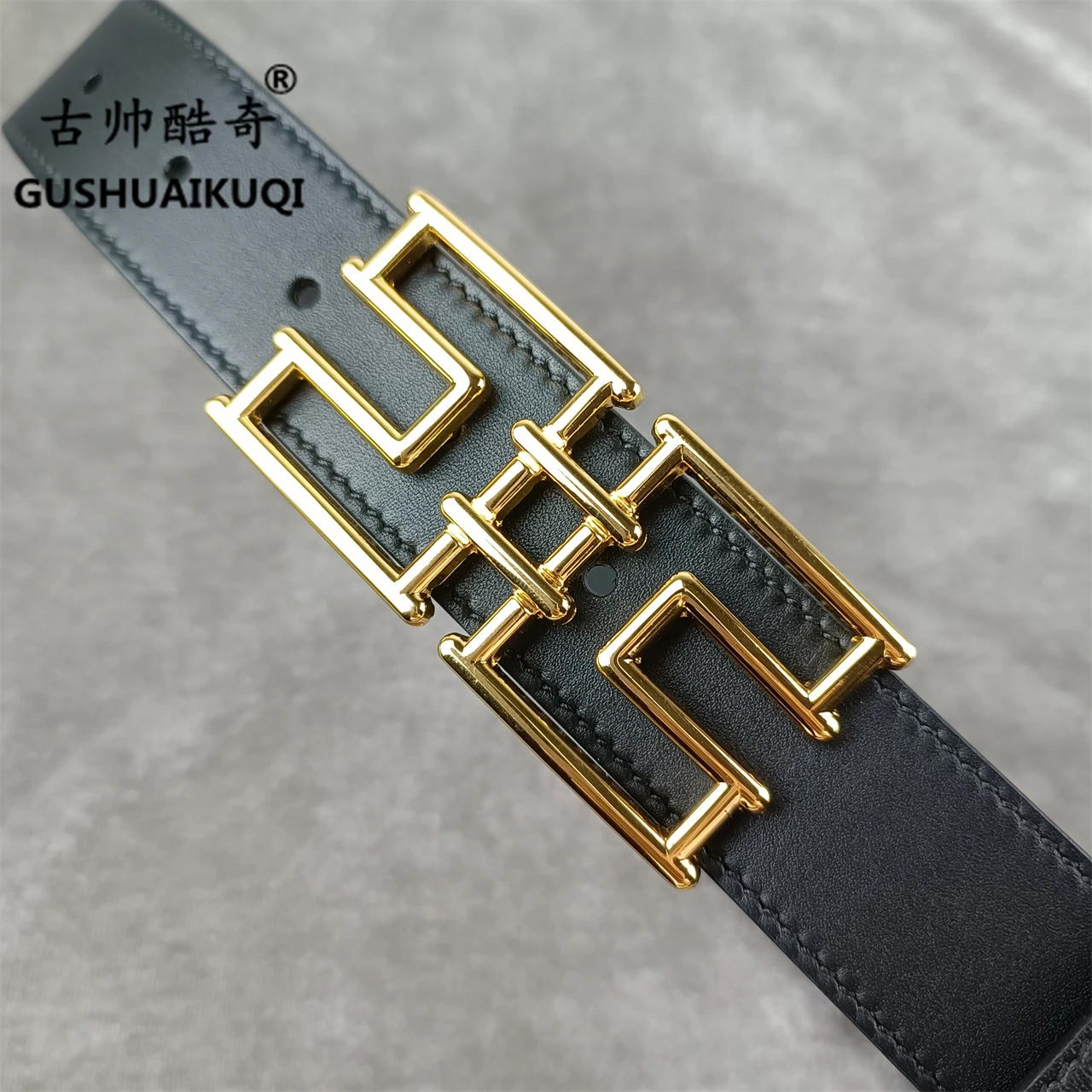 2022 men's and women's wide buckle3.0cm Gu Shuai new design men's and women's belt high-quality cowhide leather double-sided fr