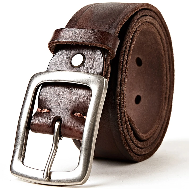 Full Grain Leather Mens Belts Casual Pin Buckle Leather Belt Male Original Cowhide Waist Belt