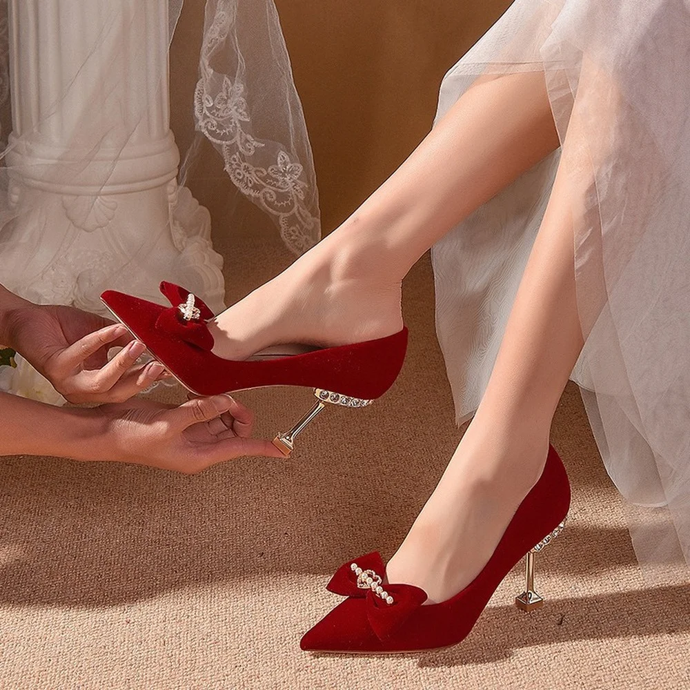 

Новые модные свадебные туфли, свадебные туфли для банкетов и подиума, привлекательные туфли с острым носком на высоком каблуке, вечерние ту...