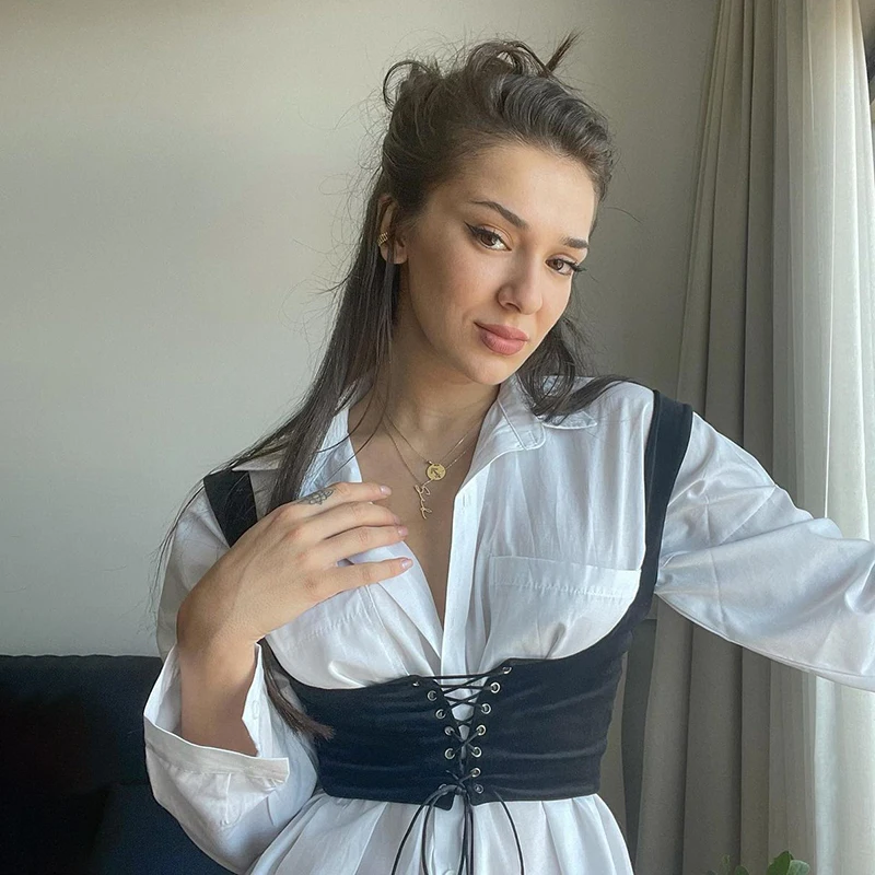 Женский корсет на шнуровке со стальными косточками Y2K