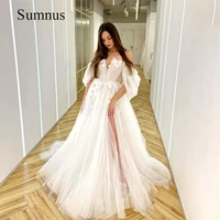 sumnus tulle off the shoulder wedding dress strapless 3d appliques side slit bride dresses 2022 a line princess wedding gowns