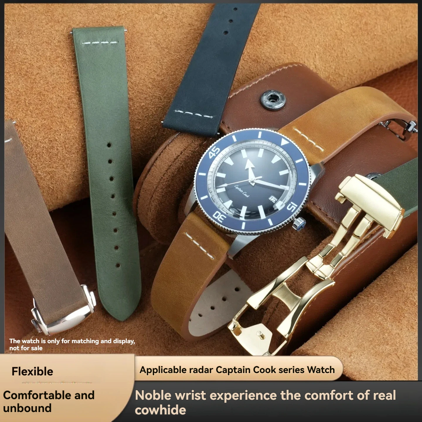 Фото Быстросъемная цепочка для часов Rado Captain Cook серии R32505315 32505205, кожаный ремешок для часов со складной пряжкой 19, 21 мм, черный №1