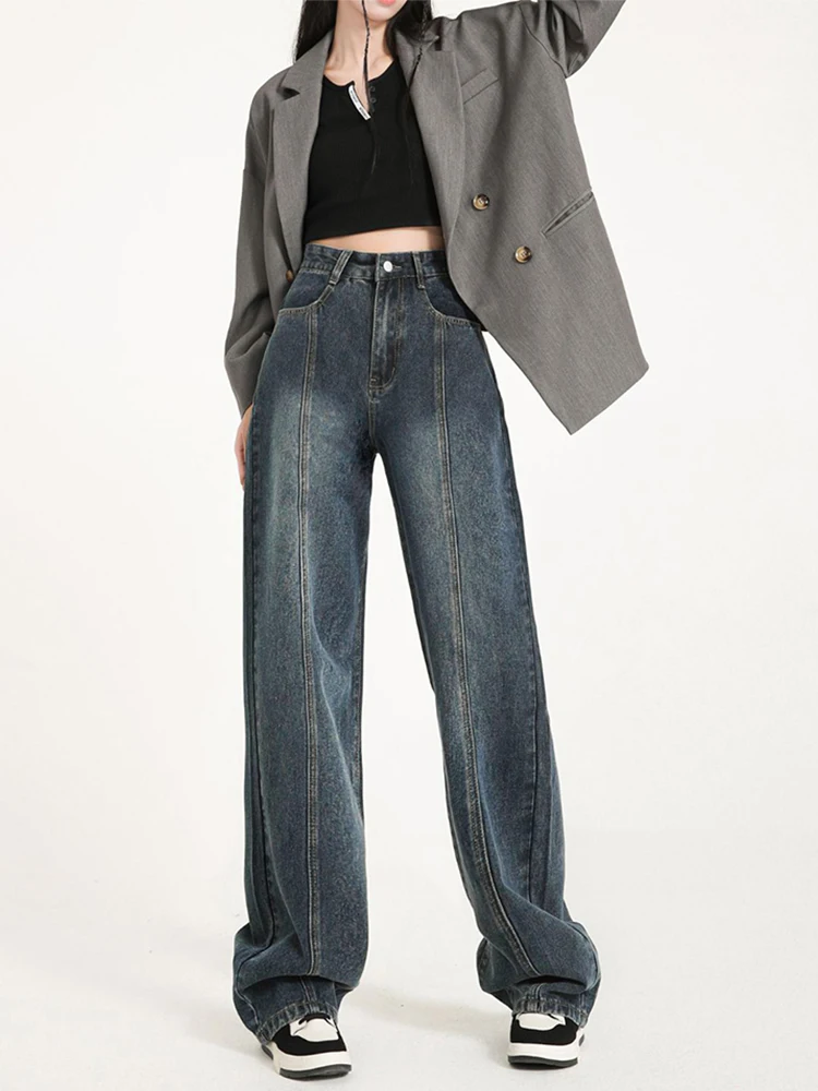 

2022 New Vintage Wide Leg Mopping Jeans Women High Waist Straight Baggy Denim Pants Y2k Streetwear Loose Jean Trousers For Women