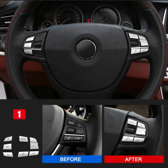 for BMW 1 2 3 4 5 7 Series X1 X3 X5 F10 F20 F30 7pcs Car Styling ABS Chrome Steering Wheel Button Switch Covers Trim only LHD