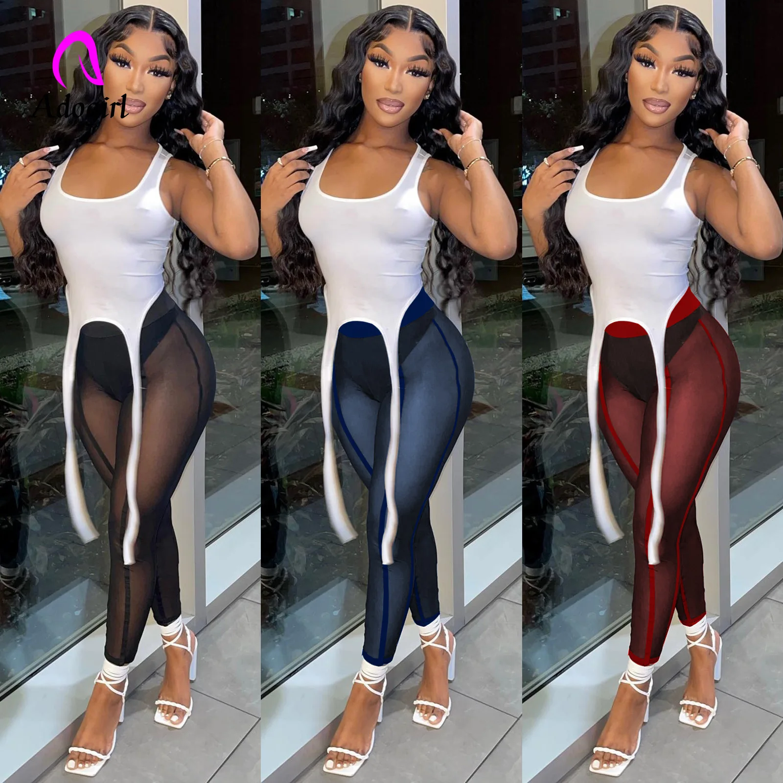 

Fitness Women Skinny Leggings 2022 Summer New Sexy See Through High Waist Sweat Pants Workout Sporty Joggers Club Party Trousers