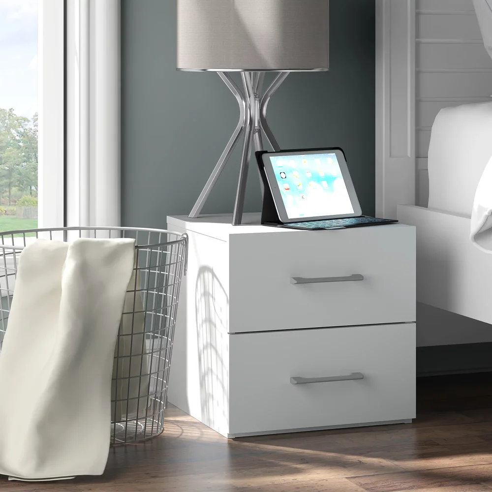 Lundy Low Profile Nightstand with USB, White 1