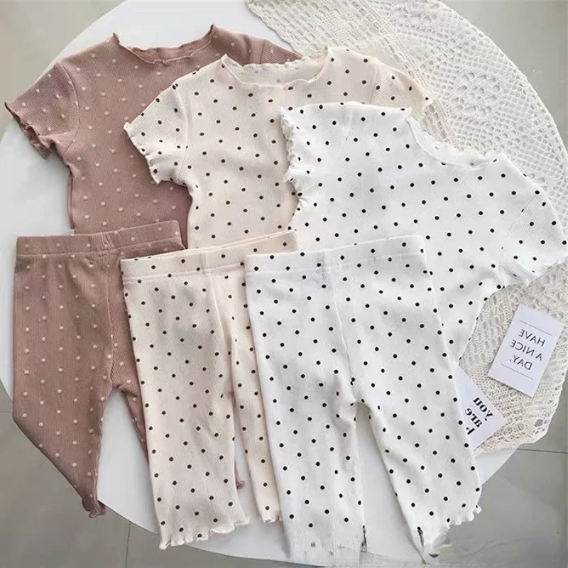 

Brand New Nightgown Floral Suit Baby Full Printed T-shirts Summer 2pcs Toddler Girls Trendy Short Sleeve Pajamas Set Home Wear