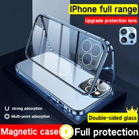 zzma for iphone 11 12 13 x xs pro max xr mini case new 360%c2%b0 full protection magnetic adsorption glass iphone case cover