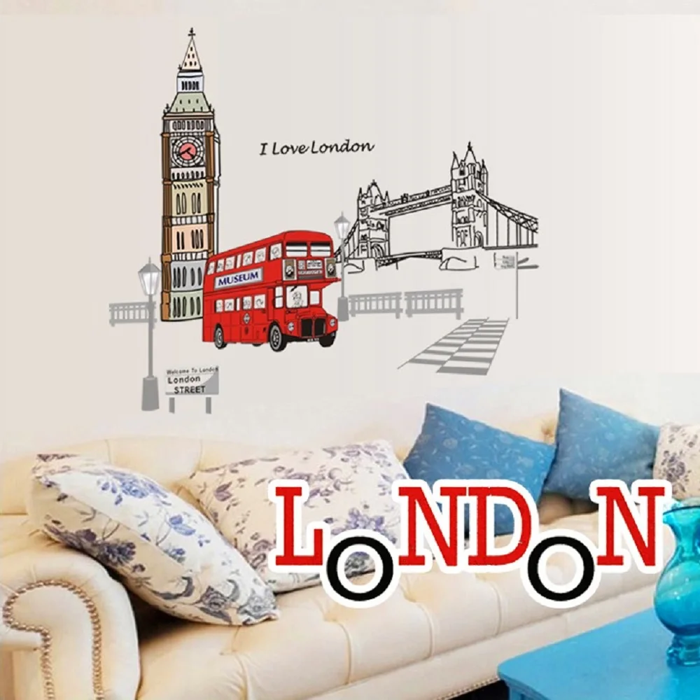 

Двухслойная Наклейка на стену с лондонским автобусом, съемная наклейка, креативная художественная роспись, украшение для дома, большая